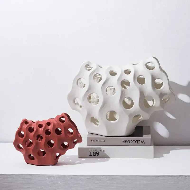 Modern white & black coral geometric resin sculpture living room decor