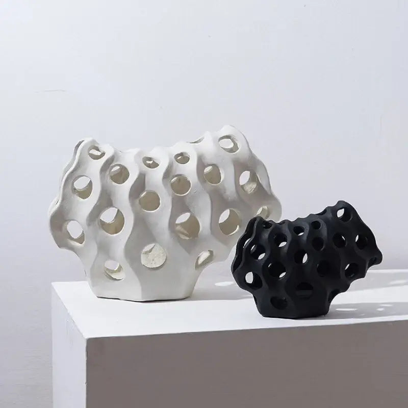 Modern white & black coral geometric resin sculpture living room decor
