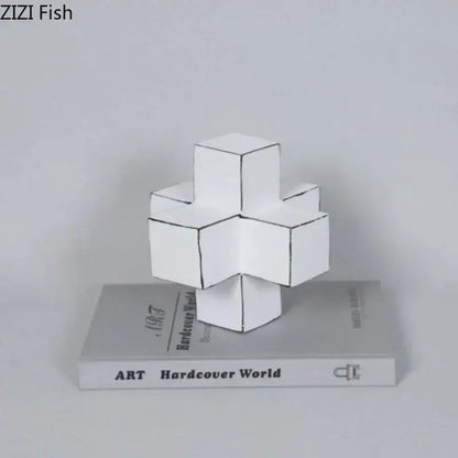 Modern white & black cube block sculpture living room geometric art