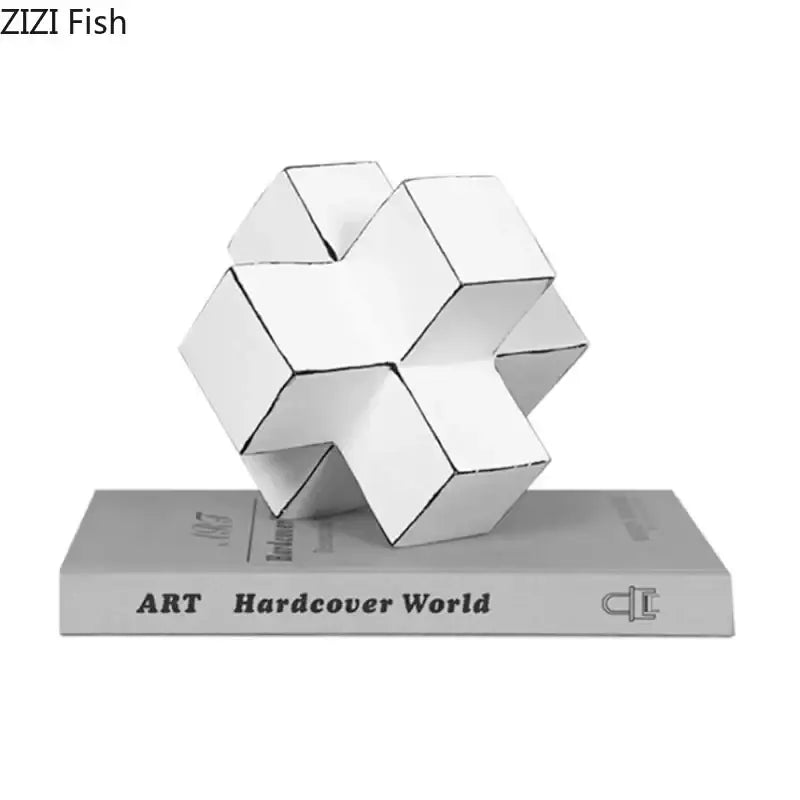 Modern white & black cube block sculpture living room geometric art