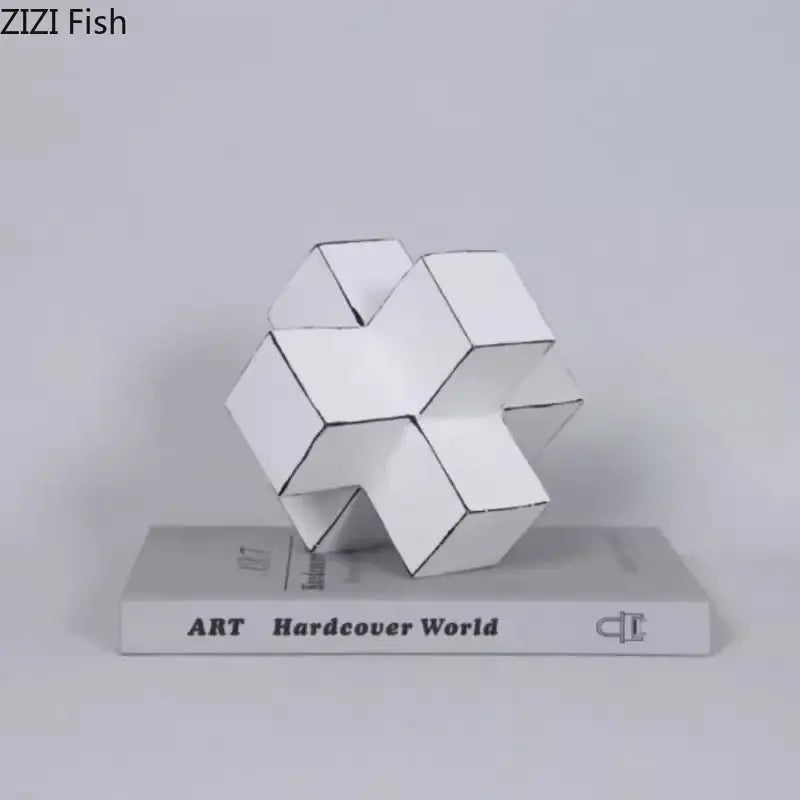 Modern white & black cube block sculpture living room geometric art