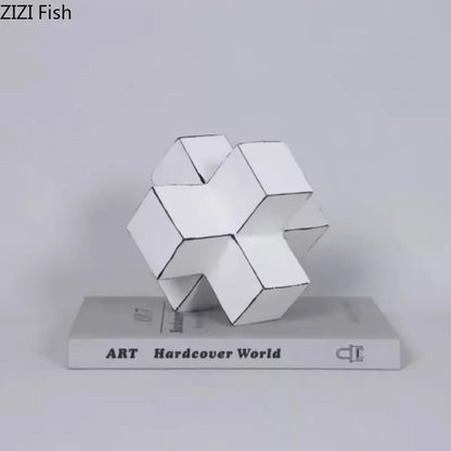 Modern white & black cube block sculpture living room geometric art