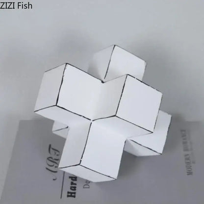 Modern white & black cube block sculpture living room geometric art