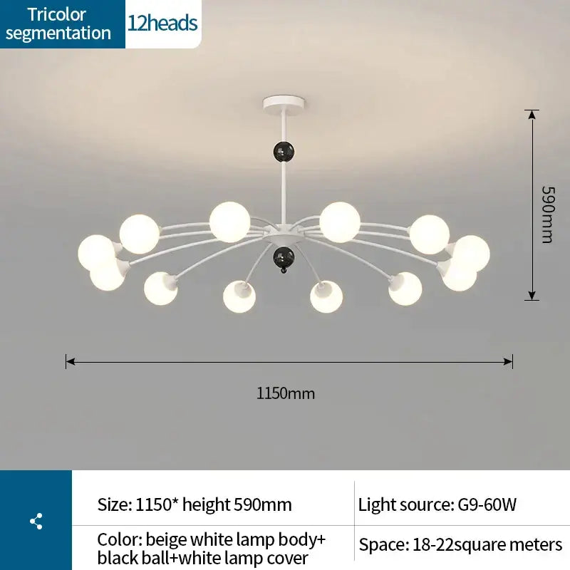 Modern white & black cream wind chandelier living room lamp