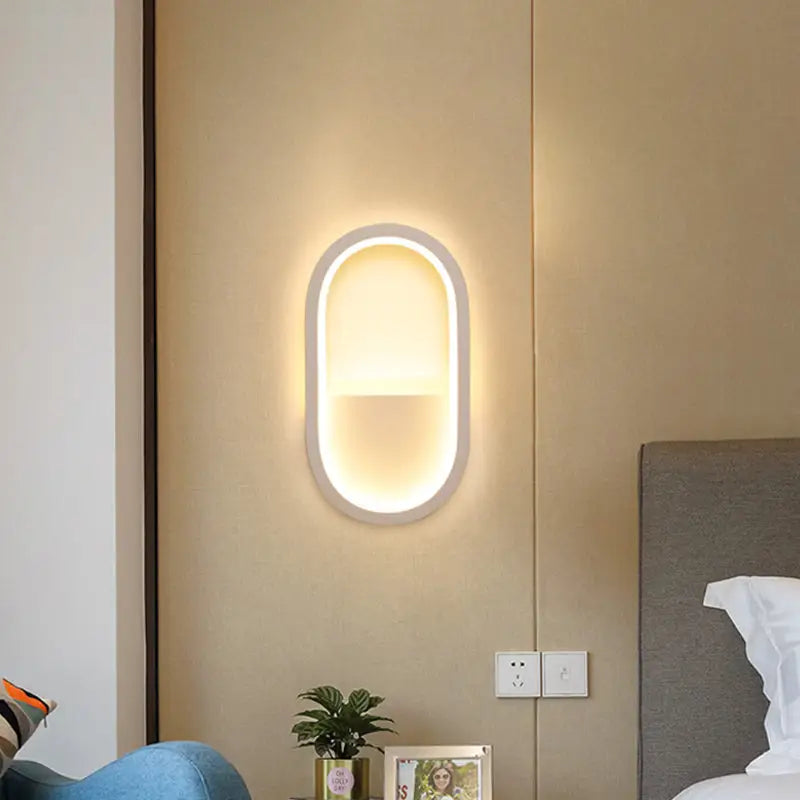 Modern white & black ellipse led wall lamp bedroom warm white light