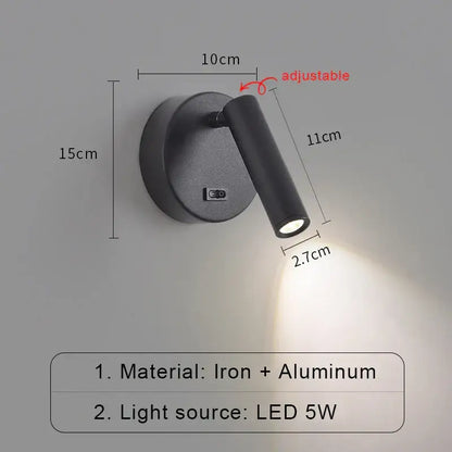 Modern white & black led wall lamp bedroom reading light