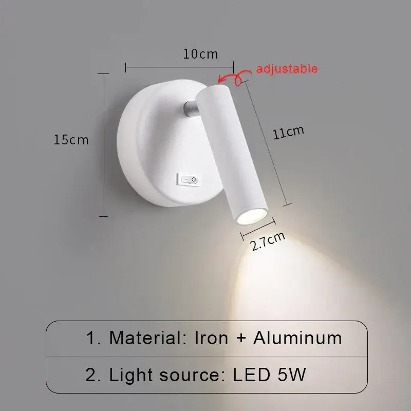 Modern white & black led wall lamp bedroom reading light