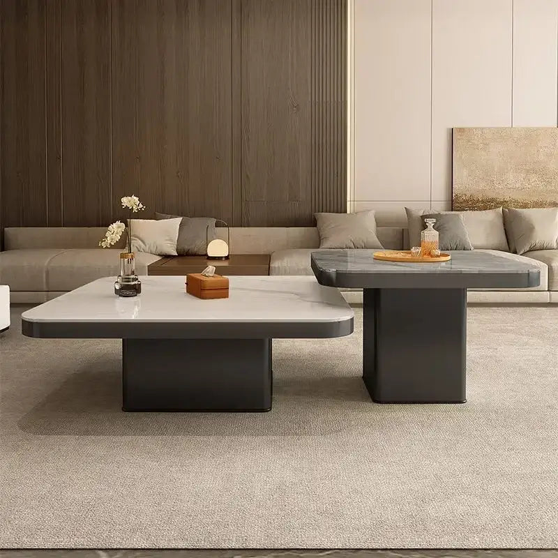 Modern white & black luxury rock square coffee table living room