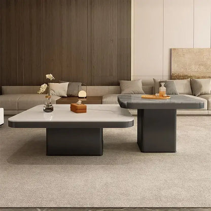 Modern white & black luxury rock square coffee table living room