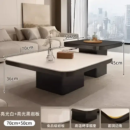 Modern white & black luxury rock square coffee table living room