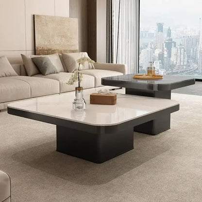 Modern white & black luxury rock square coffee table living room