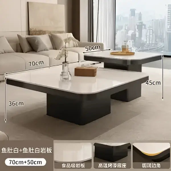 Modern white & black luxury rock square coffee table living room