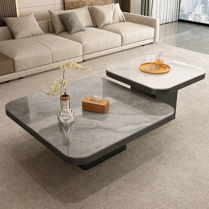 Modern white & black luxury rock square coffee table living room