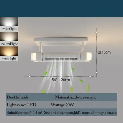 Modern white bladeless ceiling fan with led light for bedroom