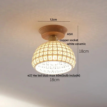 Modern white & brass ceramic led ceiling lamp bedroom lattice light
