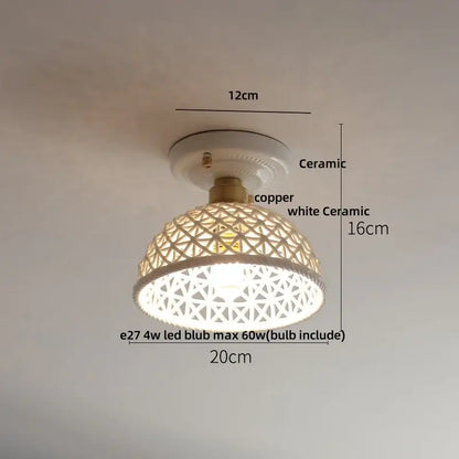 Modern white & brass ceramic led ceiling lamp bedroom lattice light