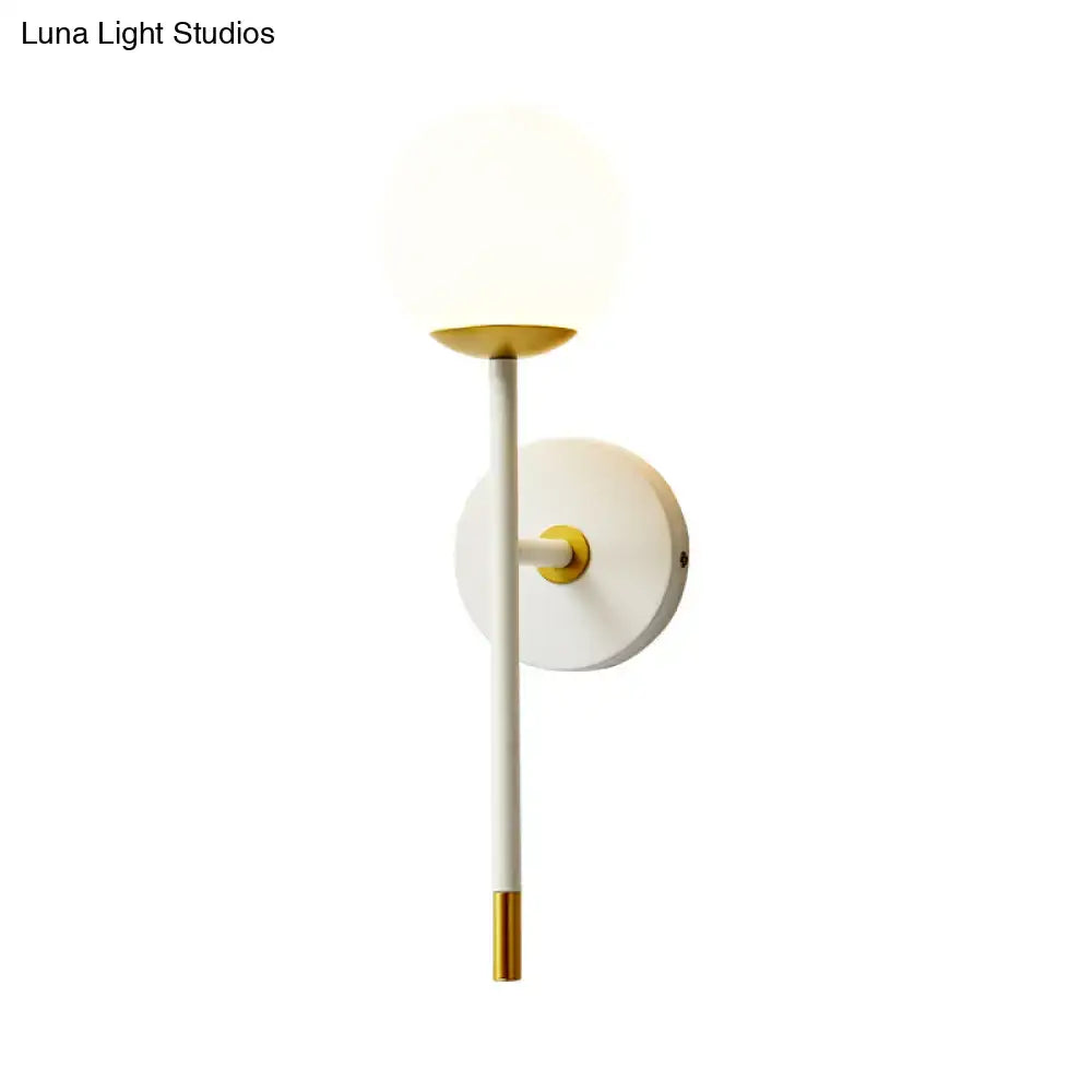 Modern white & brass milk frosted glass wall lamp – bedroom sconce