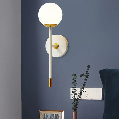 Modern white & brass milk frosted glass wall lamp – bedroom sconce