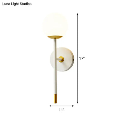Modern white & brass milk frosted glass wall lamp – bedroom sconce