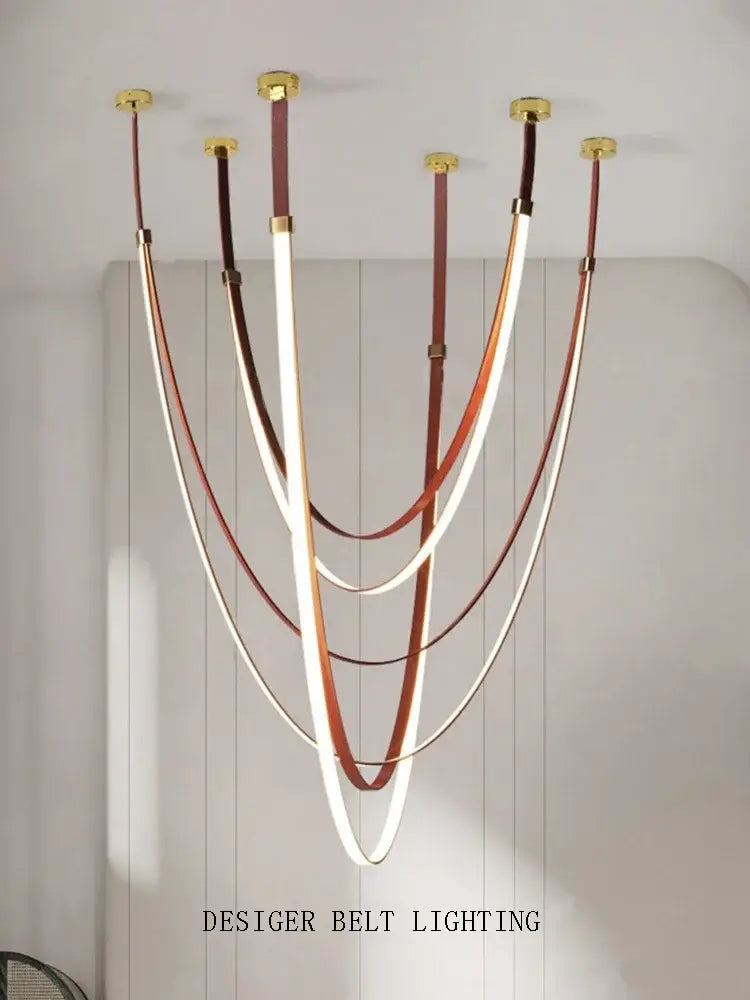 Modern white & brown leather chandelier dining room belt pendant light