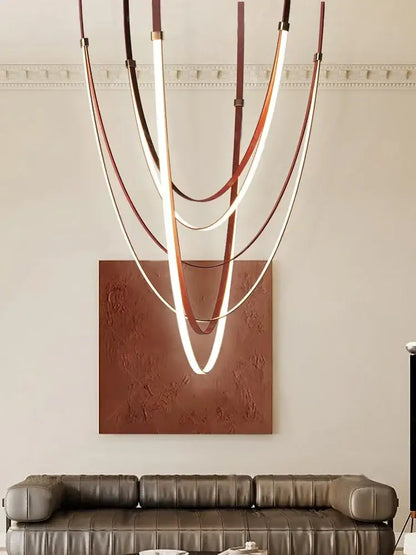Modern white & brown leather chandelier dining room belt pendant light