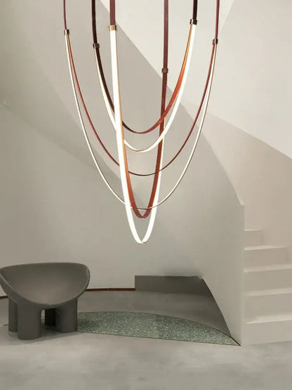 Modern white & brown leather chandelier dining room belt pendant light