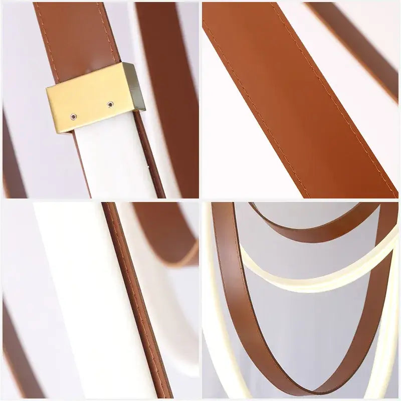 Modern white & brown leather chandelier dining room belt pendant light