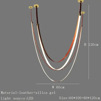 Modern white & brown leather chandelier dining room belt pendant light