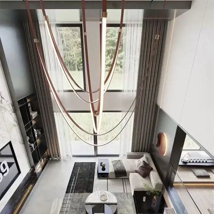 Modern white & brown leather chandelier dining room belt pendant light