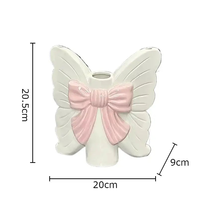 Modern white butterfly ceramic vase with pink bow bedroom decor