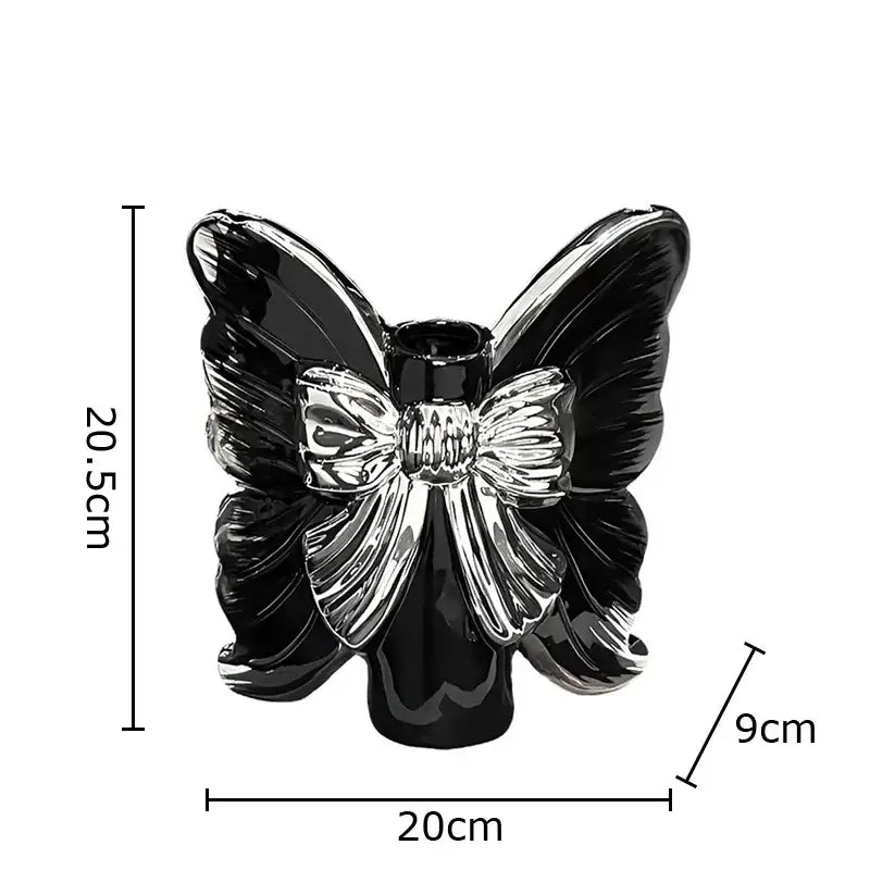 Modern white butterfly ceramic vase with pink bow bedroom decor