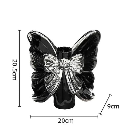 Modern white butterfly ceramic vase with pink bow bedroom decor