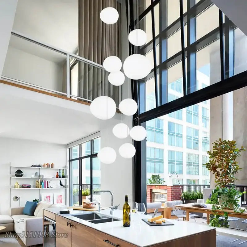 Modern white cascading glass pendant light for dining room