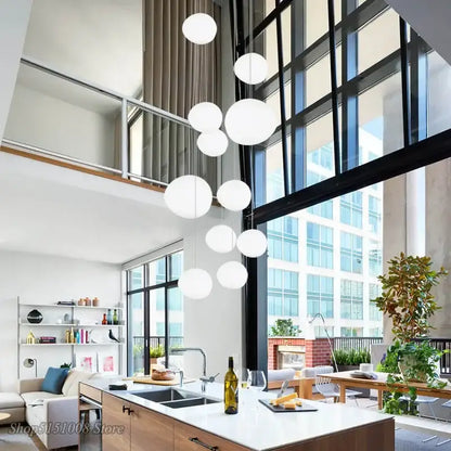 Modern white cascading glass pendant light for dining room