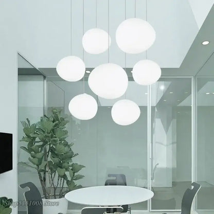 Modern white cascading glass pendant light for dining room