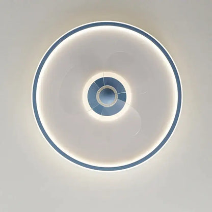 Modern white ceiling fan with led light and transparent blades bedroom