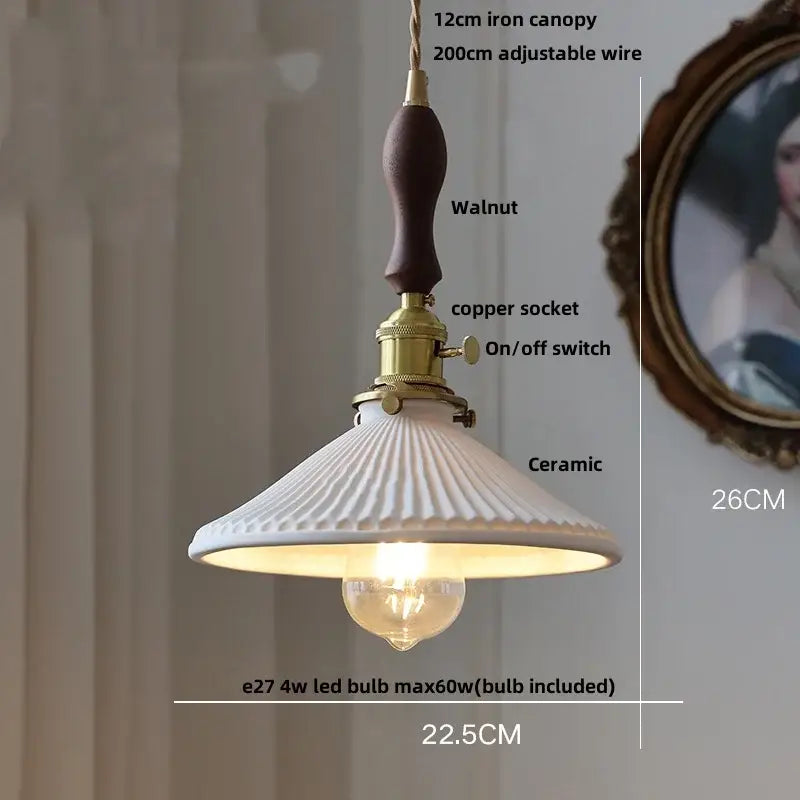 Modern white ceramic and wood pendant light dining room tassel decor