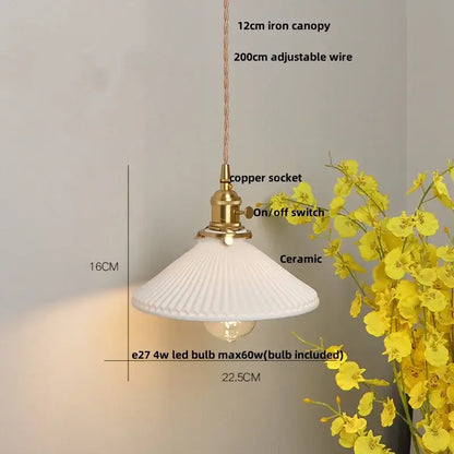 Modern white ceramic and wood pendant light dining room tassel decor