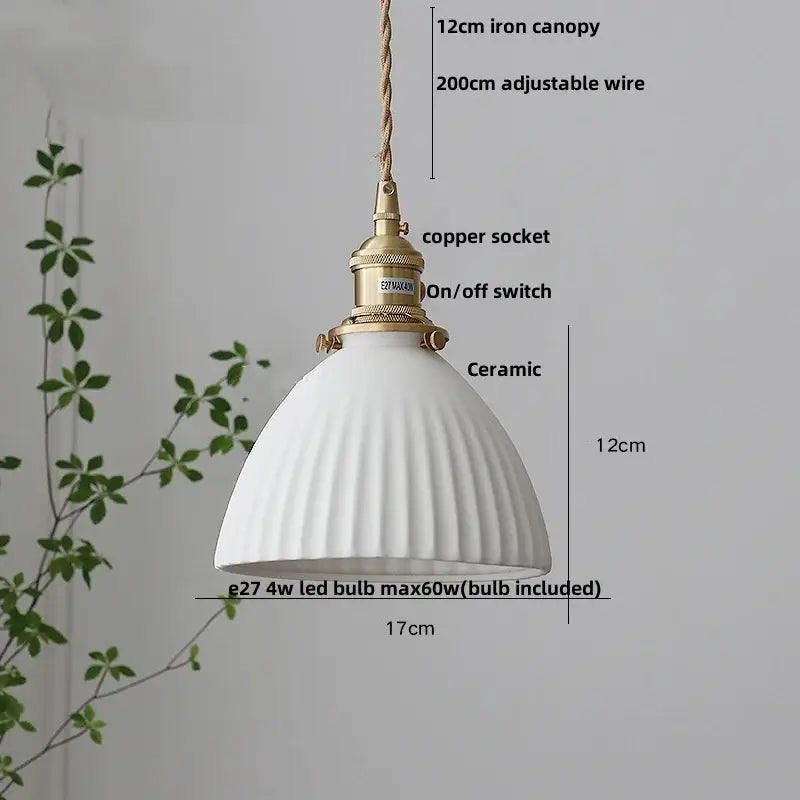 Modern white ceramic and wood pendant light dining room tassel decor