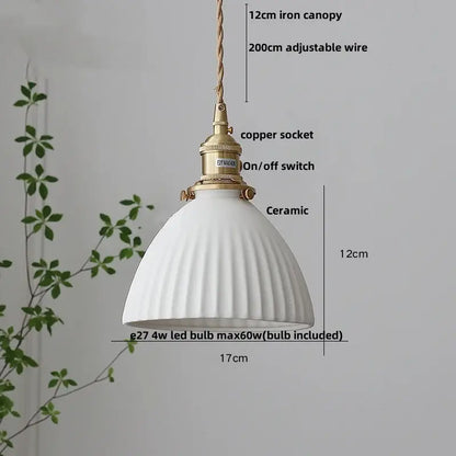 Modern white ceramic and wood pendant light dining room tassel decor
