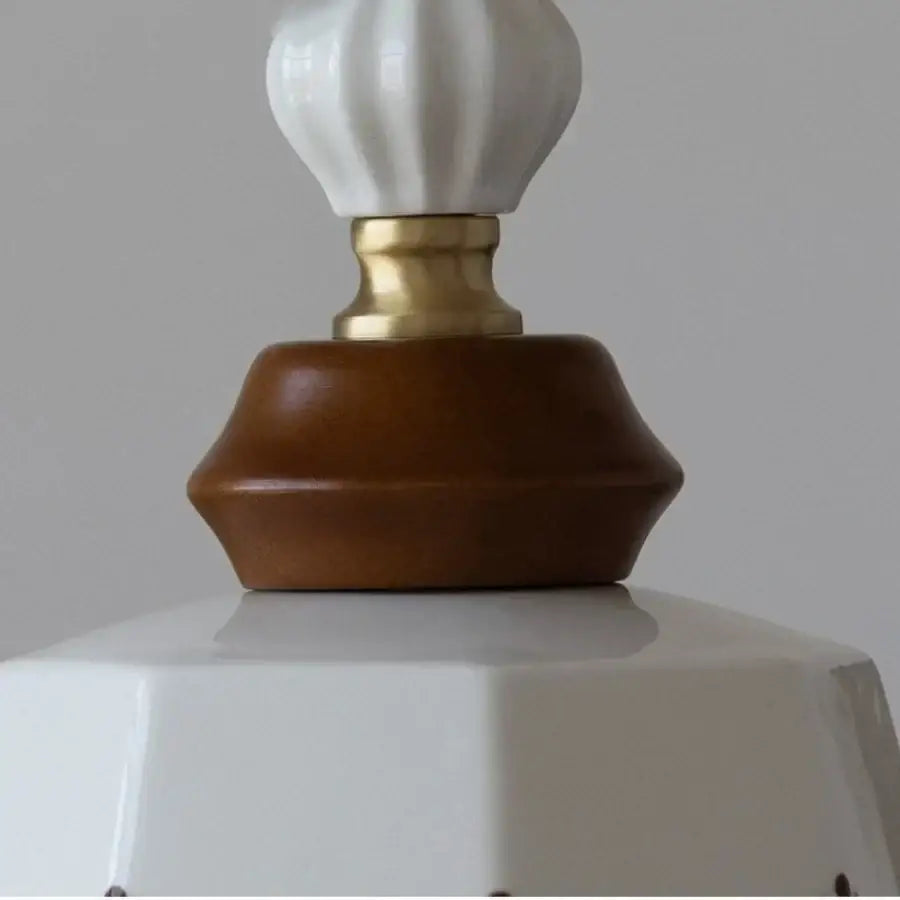 Modern white ceramic and wood pendant light dining room tassel decor