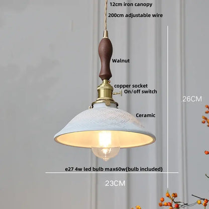 Modern white ceramic and wood pendant light dining room tassel decor