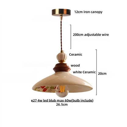 Modern white ceramic and wood pendant light dining room tassel decor