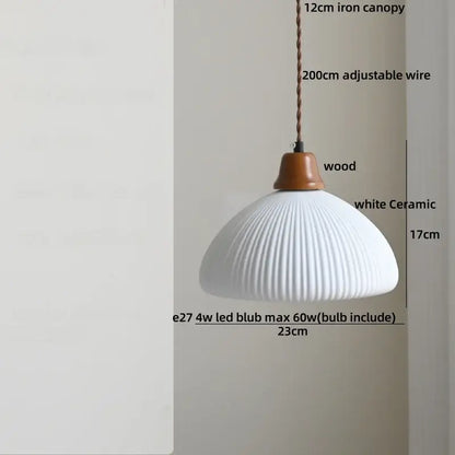 Modern white ceramic and wood pendant light dining room tassel decor