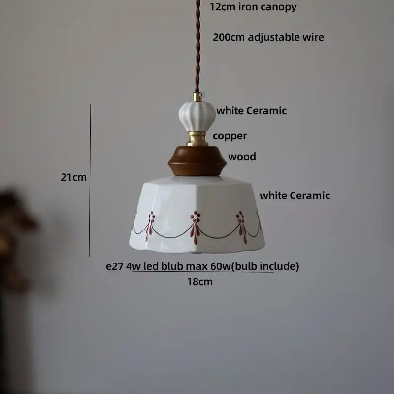 Modern white ceramic and wood pendant light dining room tassel decor