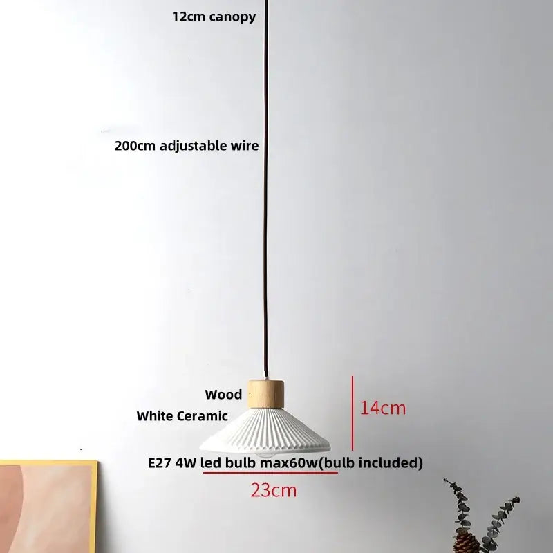 Modern white ceramic and wood pendant light fixture kitchen decor