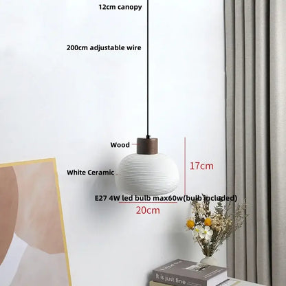 Modern white ceramic and wood pendant light fixture kitchen decor
