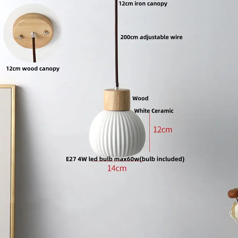 Modern white ceramic and wood pendant light fixture kitchen decor