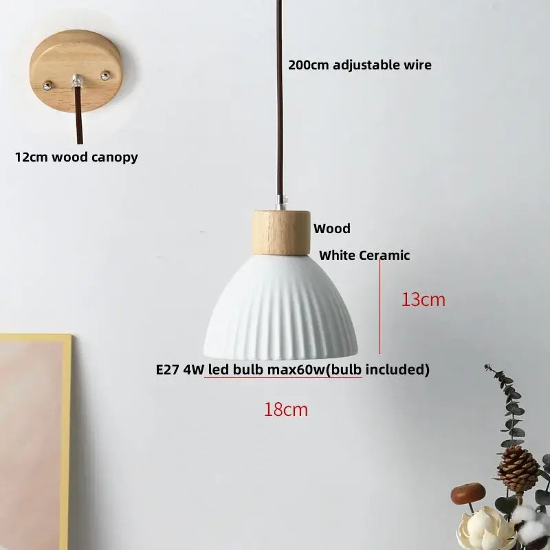 Modern white ceramic and wood pendant light fixture kitchen decor