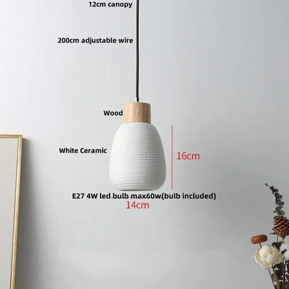 Modern white ceramic and wood pendant light fixture kitchen decor